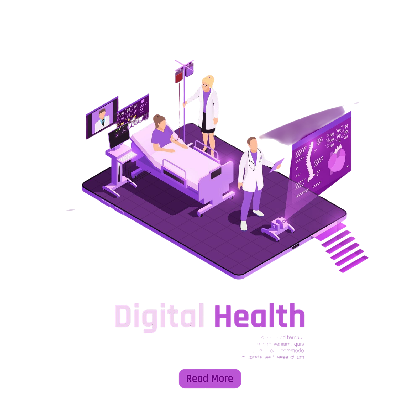 telemedicine-digital-health-glow-isometric-banner-composition-with-futuristic-images-hospital-ward-holographic-screens-illustration